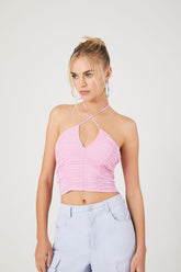 Forever 21 Women's Ruched Halter Crop Top Dawn Pink