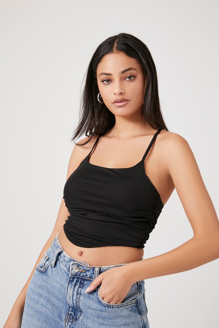 Forever 21 Women's Mesh Cropped Halter Top Black