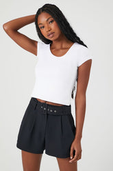 Forever 21 Women's Belted Twill High-Rise Shorts Black