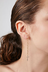 Forever 21 Women's CZ Cross Chain Drop Earrings Clear/Gold
