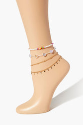 Forever 21 Women's Beaded Anklet Set Gold/Multi