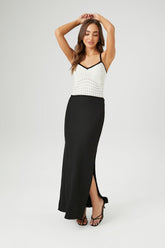 Forever 21 Women's Linen-Blend Slit Maxi Skirt Black