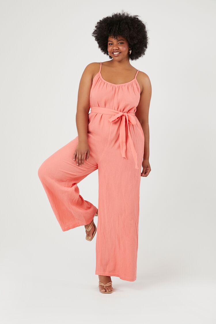 Forever 21 Plus Women's Wide-Leg Cami Jumpsuit Peach Bud