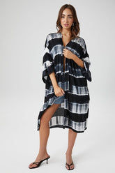 Forever 21 Women's Tie-Dye Striped Kimono Black/White