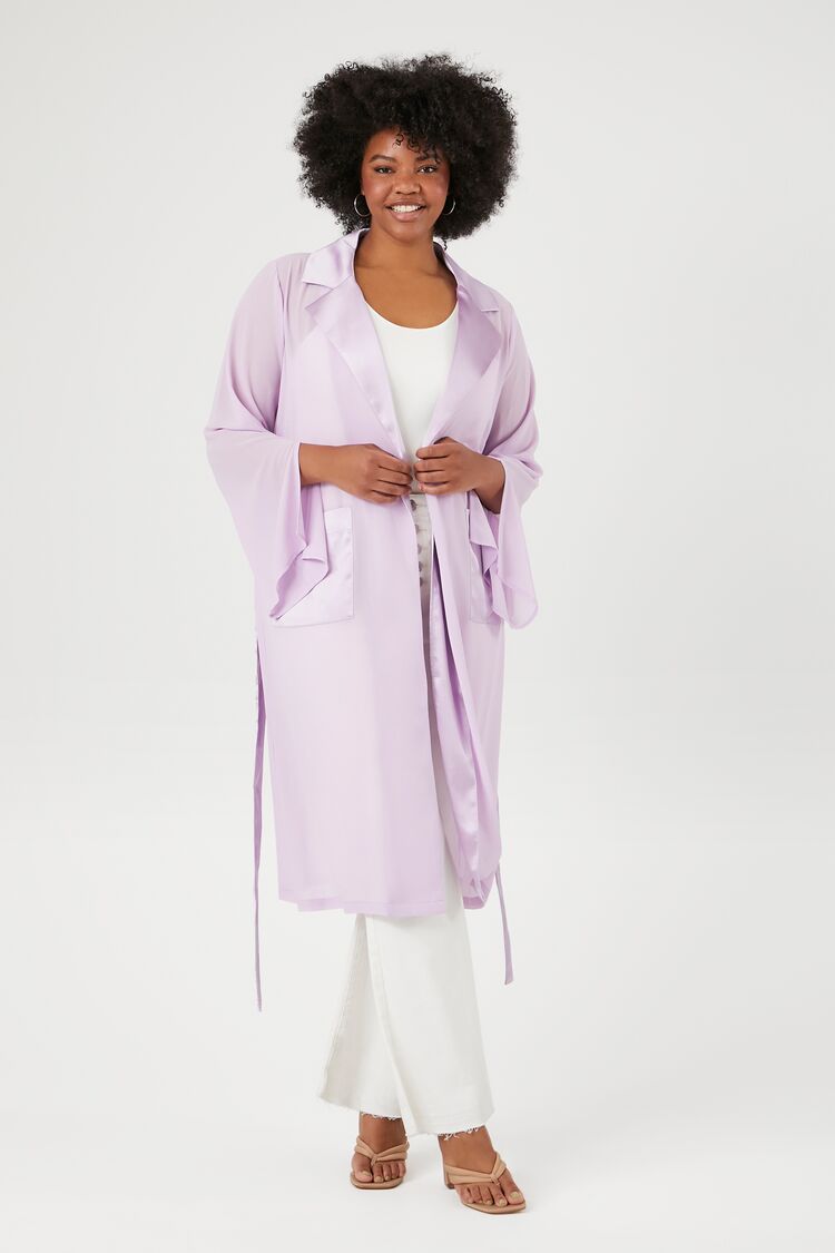 Forever 21 Plus Women's Satin Notched Kimono Lavender