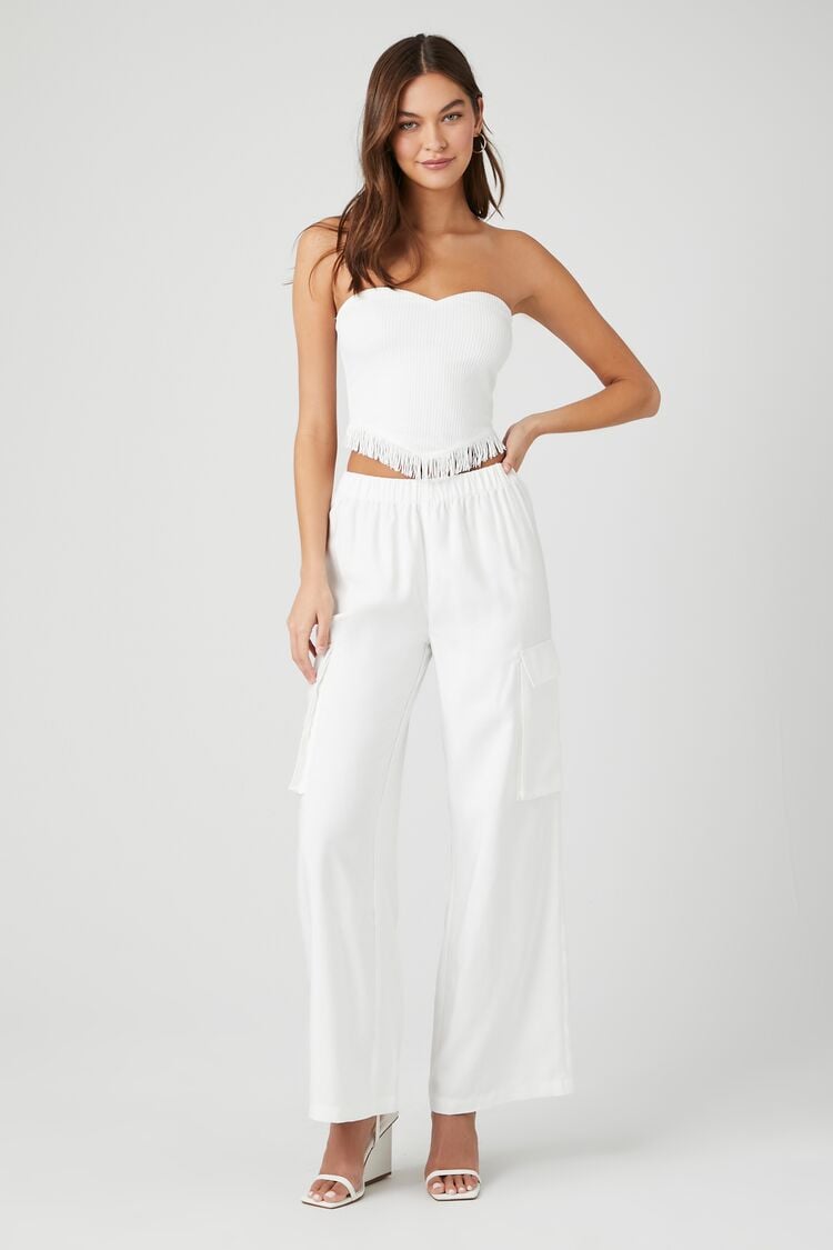 Forever 21 Women's Wide-Leg Poplin Cargo Pants White