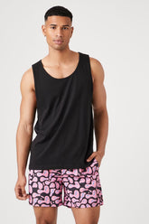 Forever 21 Men's Abstract Happy Face Swim Trunks Black/Multi