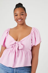 Forever 21 Plus Women's Tie-Front Flounce Top Dawn Pink