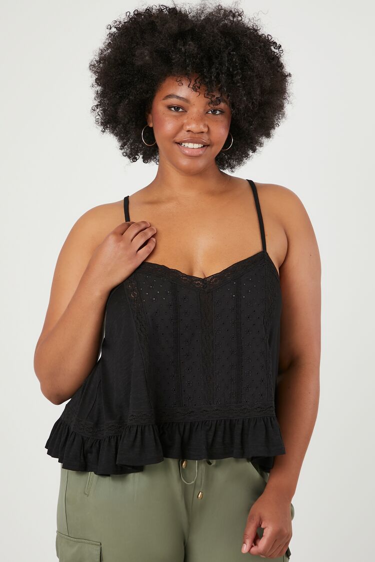 Forever 21 Plus Women's Billowy Eyelet Cami Black