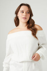 Forever 21 Plus Women's Gauze Off-the-Shoulder Top White