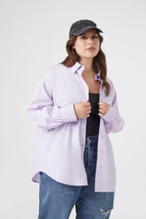 Forever 21 Plus Women's Dolphin-Hem Long-Sleeve Shirt Lavender