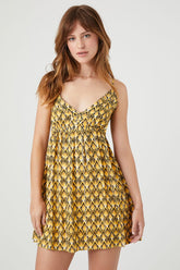 Forever 21 Women's Abstract Print Studded Mini Dress Yellow/Multi