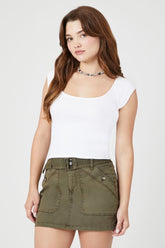 Forever 21 Women's Belted Twill Cargo Mini Skirt Olive