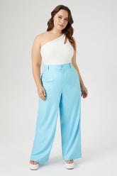 Forever 21 Plus Women's Satin Straight-Leg Pants Baby Blue