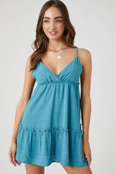 Forever 21 Women's Surplice Clip-Dot Babydoll Spring/Summer Dress Teal Blue