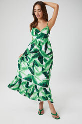 Forever 21 Women's Tropical Leaf Cami Maxi Long Spring/Summer Dress Green/Multi