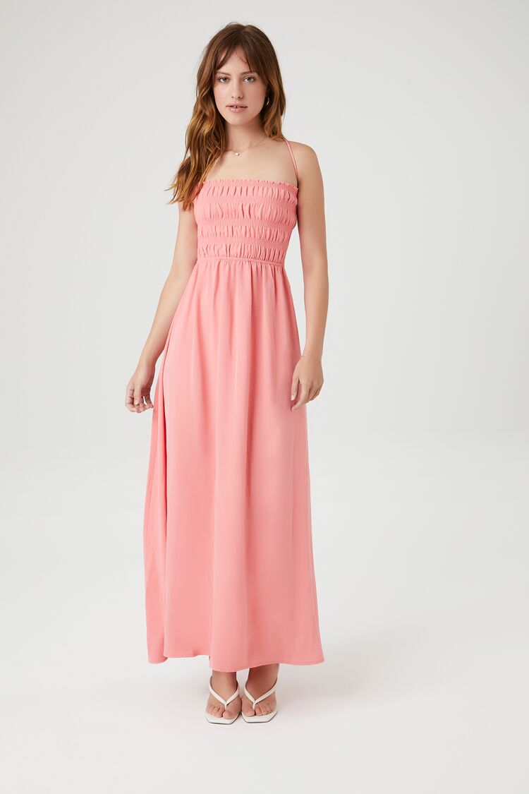 Forever 21 Women's Crisscross Cami Maxi Long Dress Peach Bud