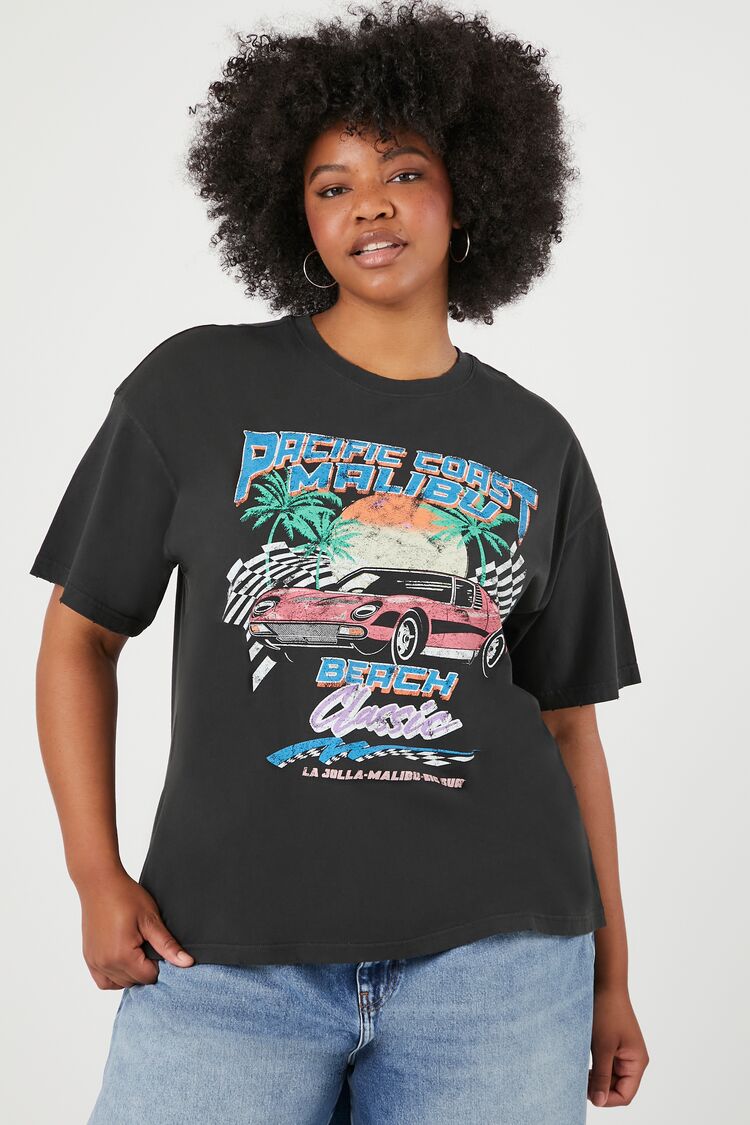 Forever 21 Plus Women's Malibu Beach Graphic T-Shirt Black/Multi