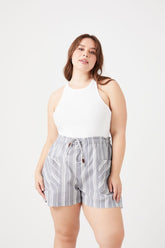 Forever 21 Plus Women's Striped Drawstring Shorts Navy/White