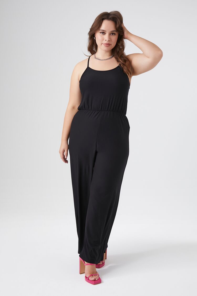 Forever 21 Plus Women's Cami Wide-Leg Jumpsuit Black