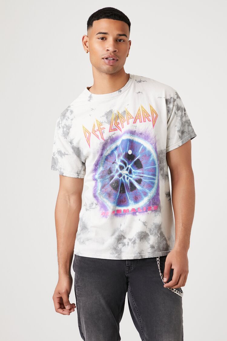 Forever 21 Men's Tie-Dye Def Leppard Graphic T-Shirt Heather Grey/Multi