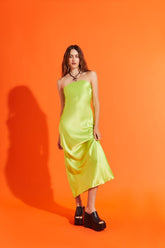 Forever 21 Women's Satin Strapless Maxi Long Slip Dress Lime