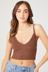 Forever 21 Women's Crochet Sweater-Knit Cropped Cami Espresso