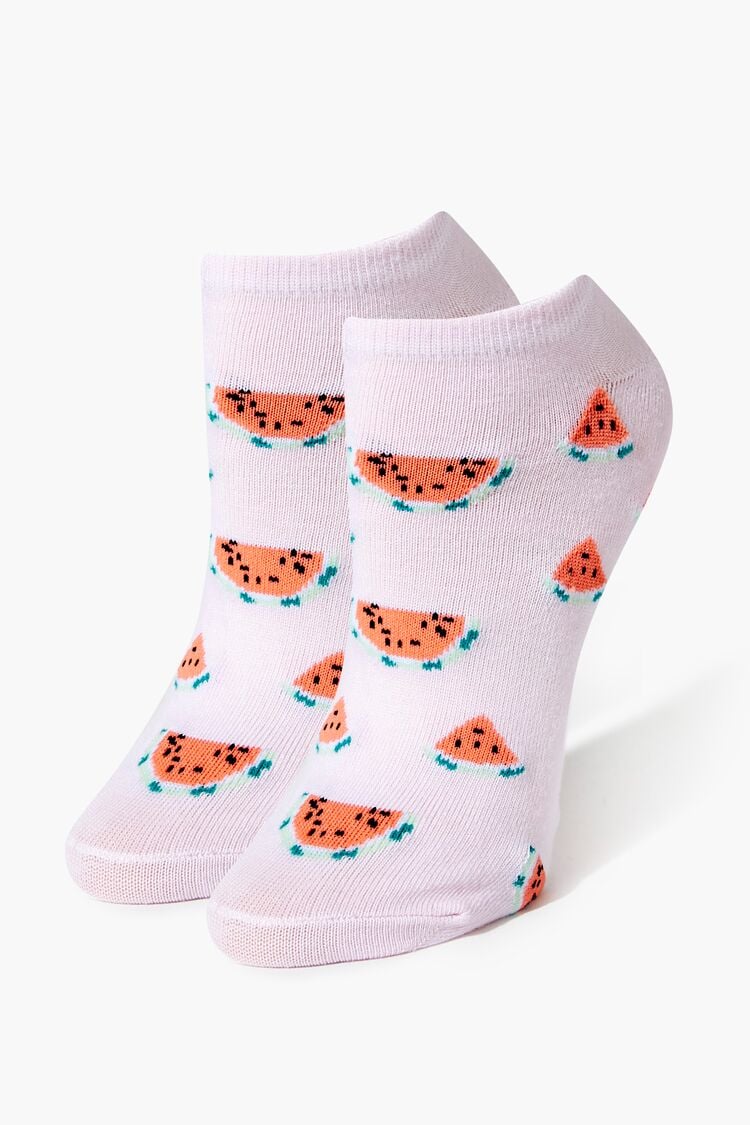 Forever 21 Women's Watermelon Print Ankle Socks Pink/Multi