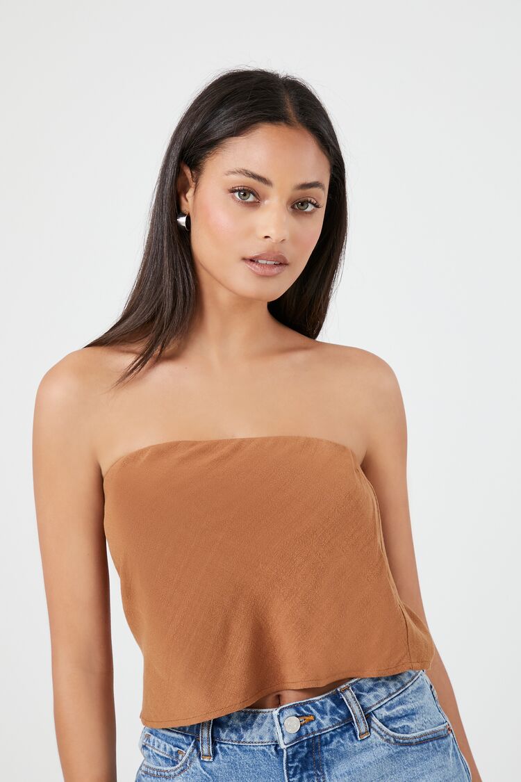 Forever 21 Women's Linen-Blend Cropped Tube Top Brown