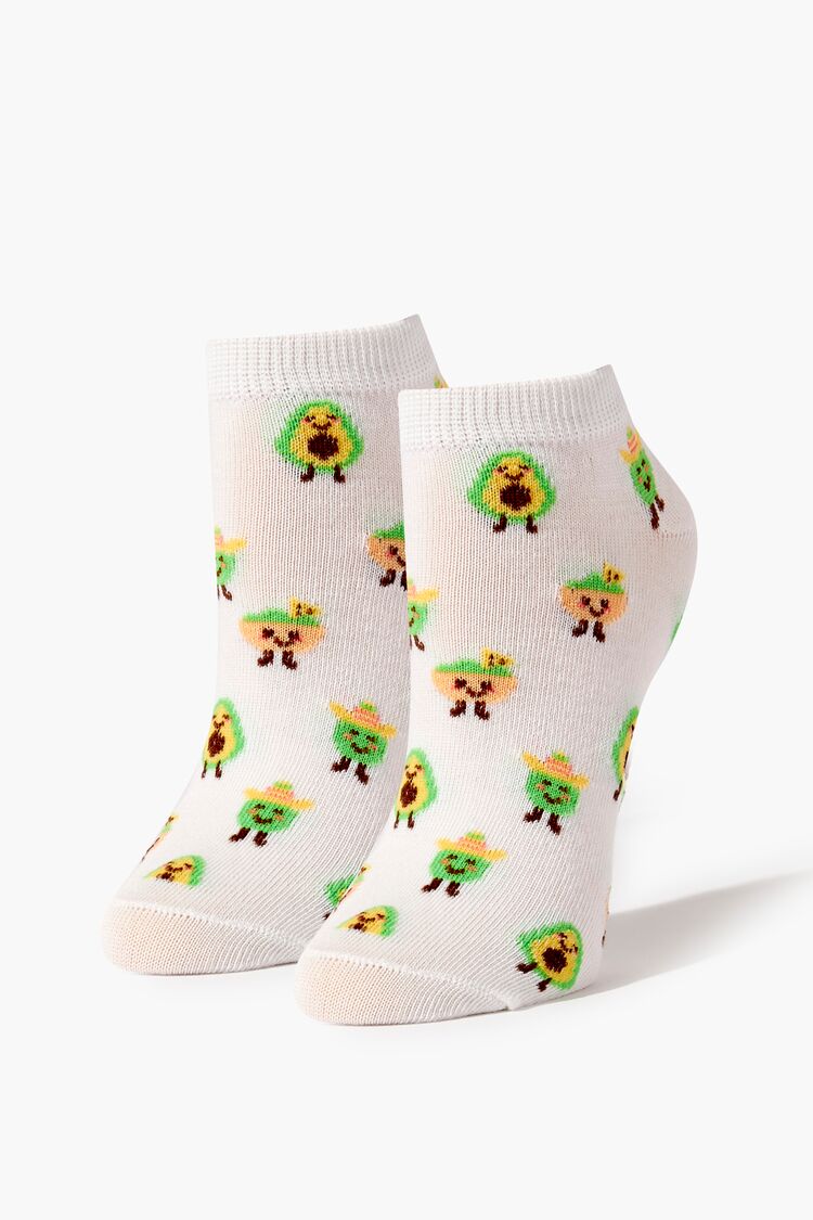 Forever 21 Women's Avocado Print Ankle Socks White/Multi