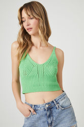 Forever 21 Women's Pointelle Sweater-Knit Cropped Cami Green