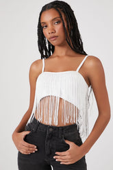 Forever 21 Women's Sweater-Knit Fringe Cropped Cami White