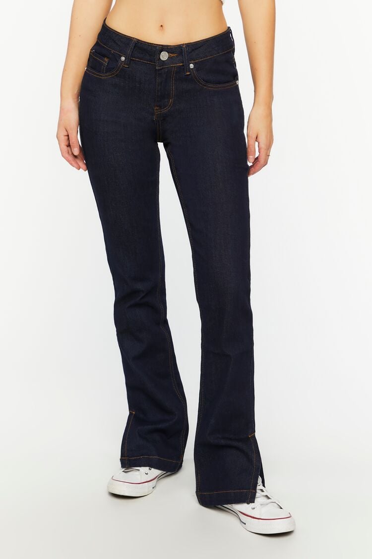 Forever 21 Women's Split-Hem Slim-Fit Jeans Dark Denim