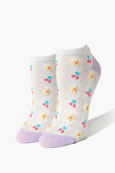 Forever 21 Women's Cherry & Flower Print Ankle Socks White/Multi