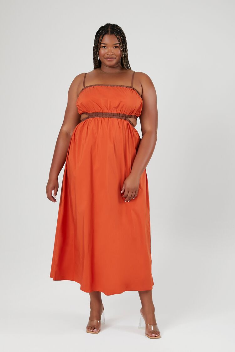 Forever 21 Plus Women's Cutout Cami Maxi Long Dress Sunset/Brown