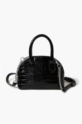 Forever 21 Women's Faux Croc Crossbody Satchel Bag Black