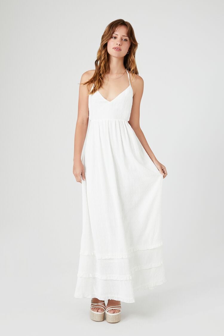 Forever 21 Women's Ruffle Halter Cutout Maxi Long Spring/Summer Dress White