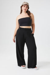 Forever 21 Plus Women's Twill Wide-Leg Trousers Black