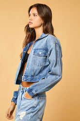 Forever 21 Women's Cropped  Trucker Jacket Small Denim