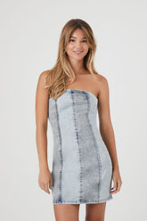 Forever 21 Women's Reworked Denim Tube Mini Spring/Summer Dress Light Denim