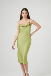 Forever 21 Women's Satin Crisscross Cowl-Neck Spring/Summer Dress Pistachio