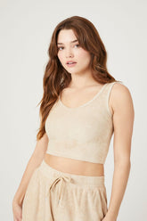 Forever 21 Women's Velour Crop Top Khaki