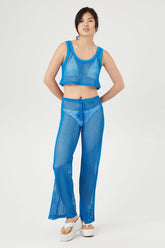 Forever 21 Women's Sheer Mesh Flare Pants Ibiza Blue