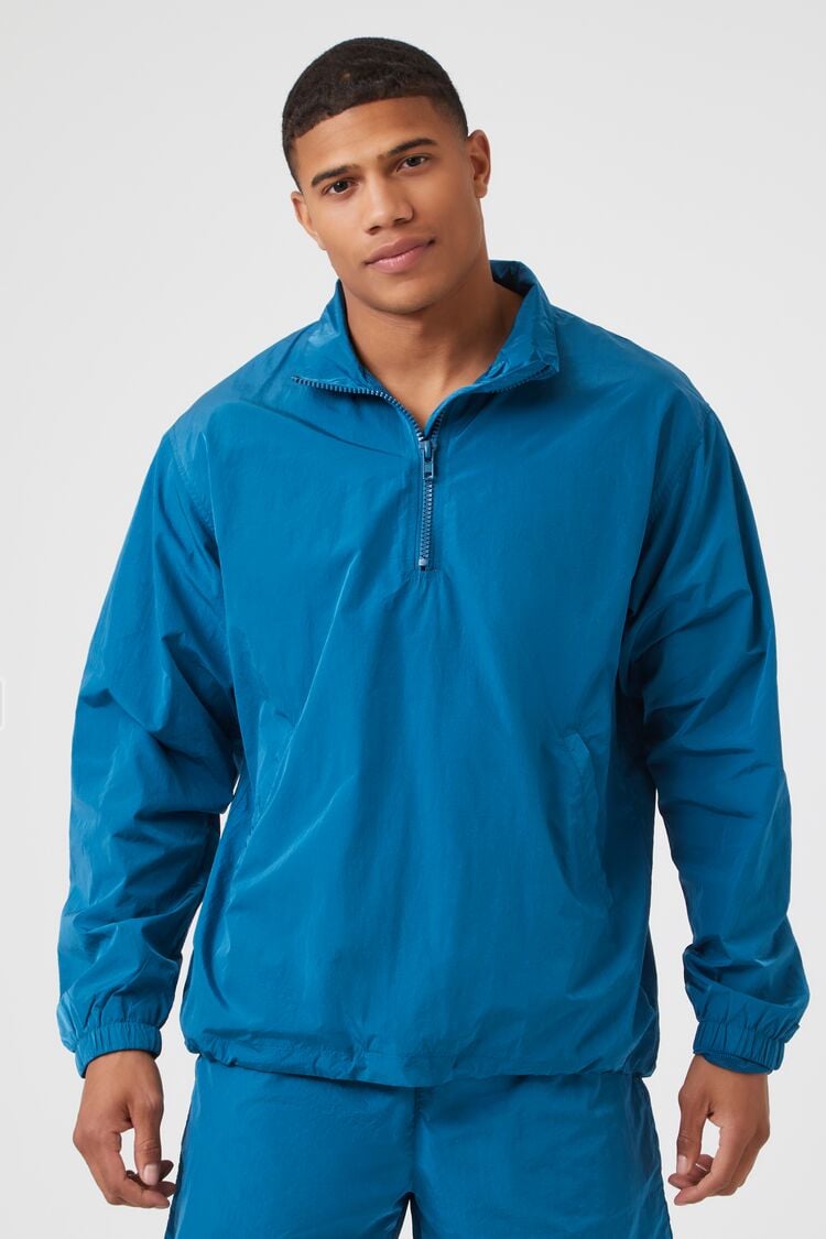 Forever 21 Men's Quarter-Zip Windbreaker Jacket Teal