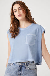 Forever 21 Women's Boxy Pocket Muscle T-Shirt Blue