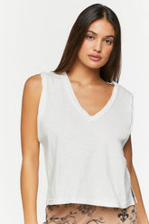 Forever 21 Women's V-Neck Sleeveless Top White