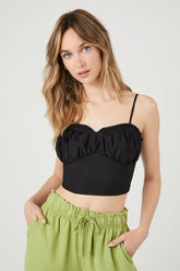 Forever 21 Women's Ruffle-Trim Cropped Cami Black