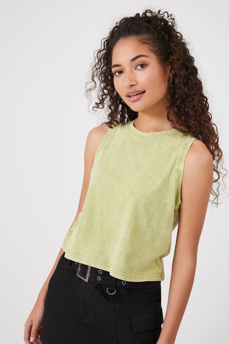 Forever 21 Women's Mineral Wash Muscle T-Shirt Olive