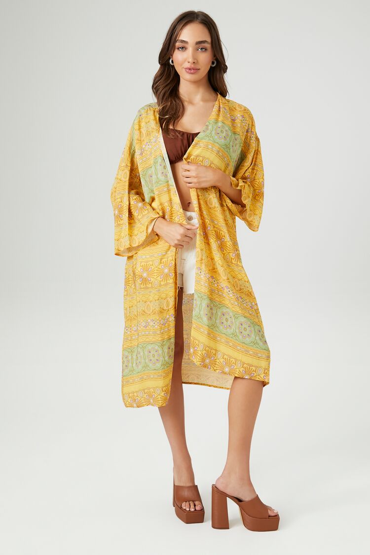 Forever 21 Women's Ornate Print Kimono Golden Haze/Multi