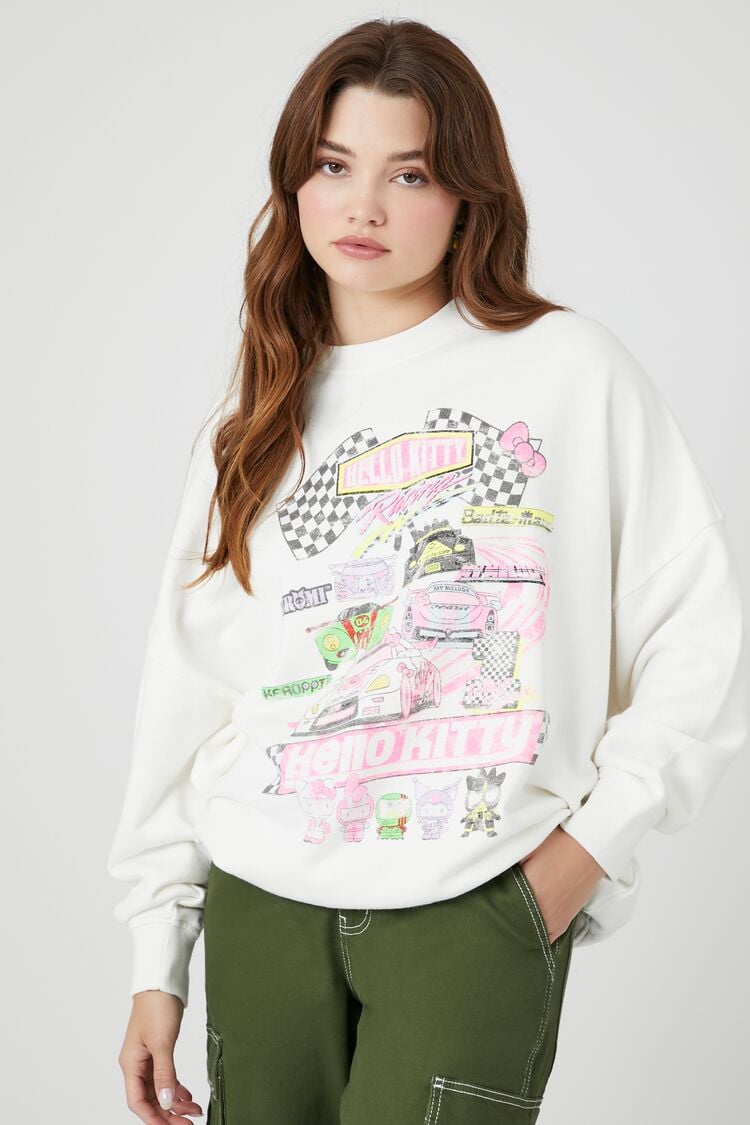 Forever 21 Women's Hello Kitty Racer Graphic Pullover Cream/Multi